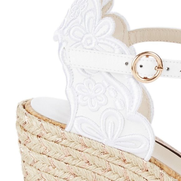 NEW Sophia Webster Floral Embroidered Woven Metallic Jute Wedge Heel Ankle Strap - Picture 2 of 6